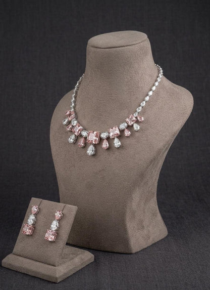 Pink Red Crystal Necklace Set | Indian Wedding Jewelry, Bridal Statement (Set Includes Earrings)