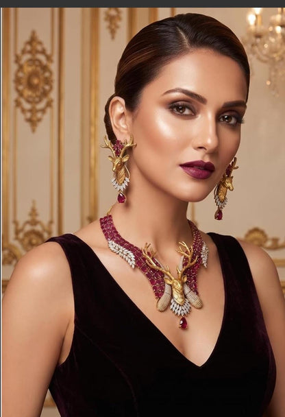 Indian Bridal Necklace Set, American Diamond CZ Statement Jewelry, Matching Earrings