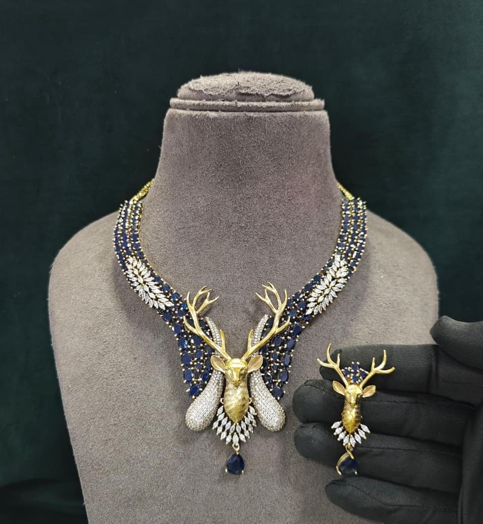 Indian Bridal Necklace Set, American Diamond CZ Statement Jewelry, Matching Earrings