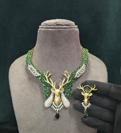 Indian Bridal Necklace Set, American Diamond CZ Statement Jewelry, Matching Earrings
