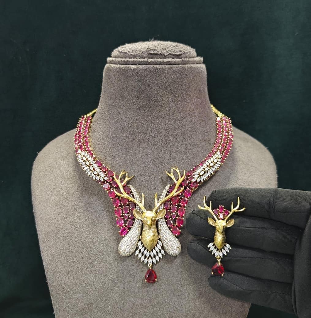 Indian Bridal Necklace Set, American Diamond CZ Statement Jewelry, Matching Earrings