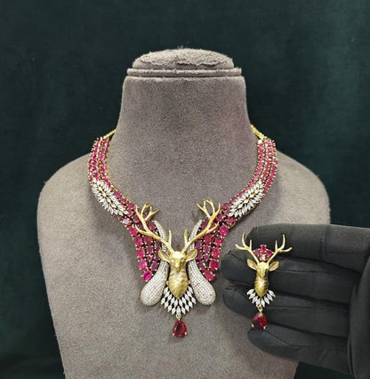 Indian Bridal Necklace Set, American Diamond CZ Statement Jewelry, Matching Earrings