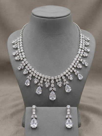 American Diamond Bridal Necklace Set, CZ Statement Jewelry, Indian Wedding Earrings
