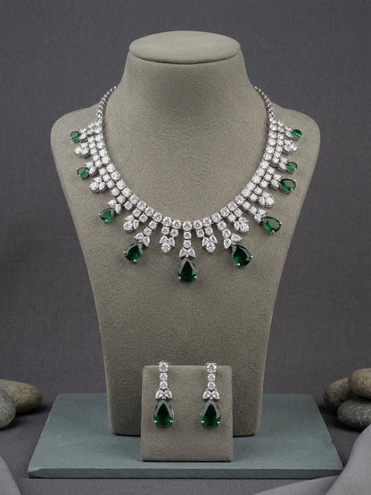 American Diamond Bridal Necklace Set, CZ Statement Jewelry, Indian Wedding Earrings