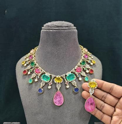 Indian Bridal Necklace Set, Kundan Style Choker with Matching Earrings