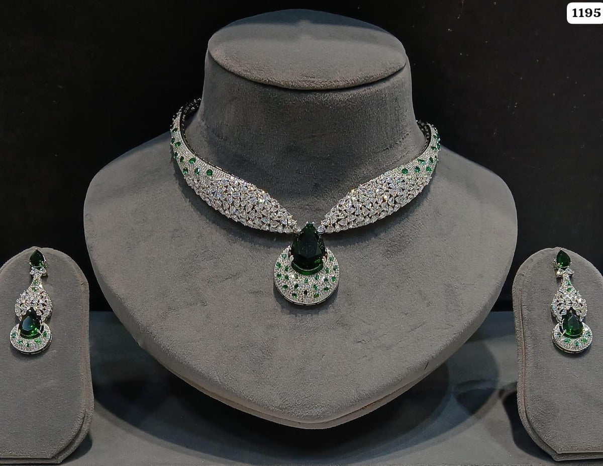 American Diamond Teardrop Necklace Set | Indian Bridal Jewelry, Statement Choker (Matching Earrings)