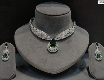 American Diamond Teardrop Necklace Set | Indian Bridal Jewelry, Statement Choker (Matching Earrings)