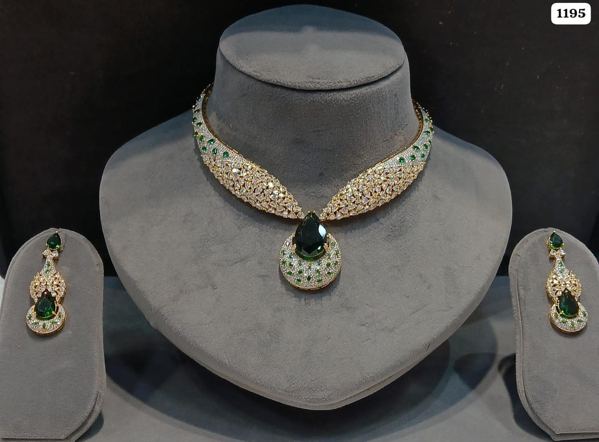 American Diamond Teardrop Necklace Set | Indian Bridal Jewelry, Statement Choker (Matching Earrings)