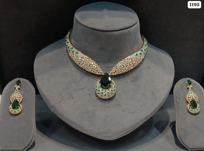 American Diamond Teardrop Necklace Set | Indian Bridal Jewelry, Statement Choker (Matching Earrings)