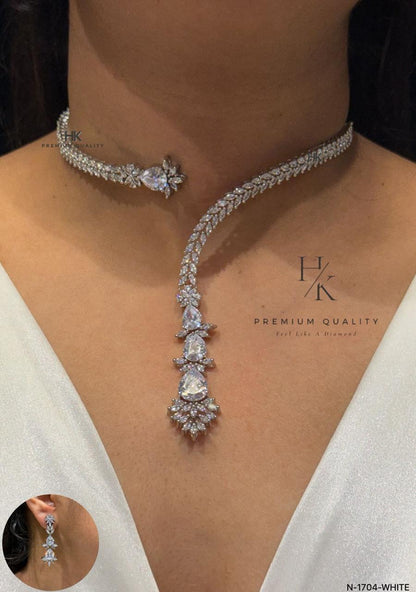 American Diamond Y Necklace Set, CZ Bridal Jewelry, Wedding Statement Earrings
