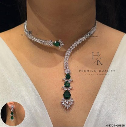 American Diamond Y Necklace Set, CZ Bridal Jewelry, Wedding Statement Earrings