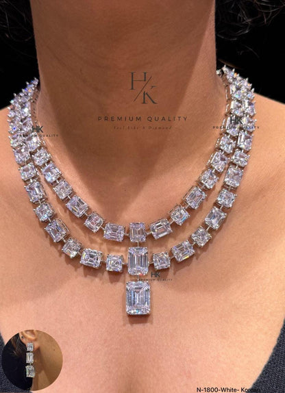 American Diamond CZ Necklace Set, Multi-Layer Statement Jewelry, Bridal Earrings