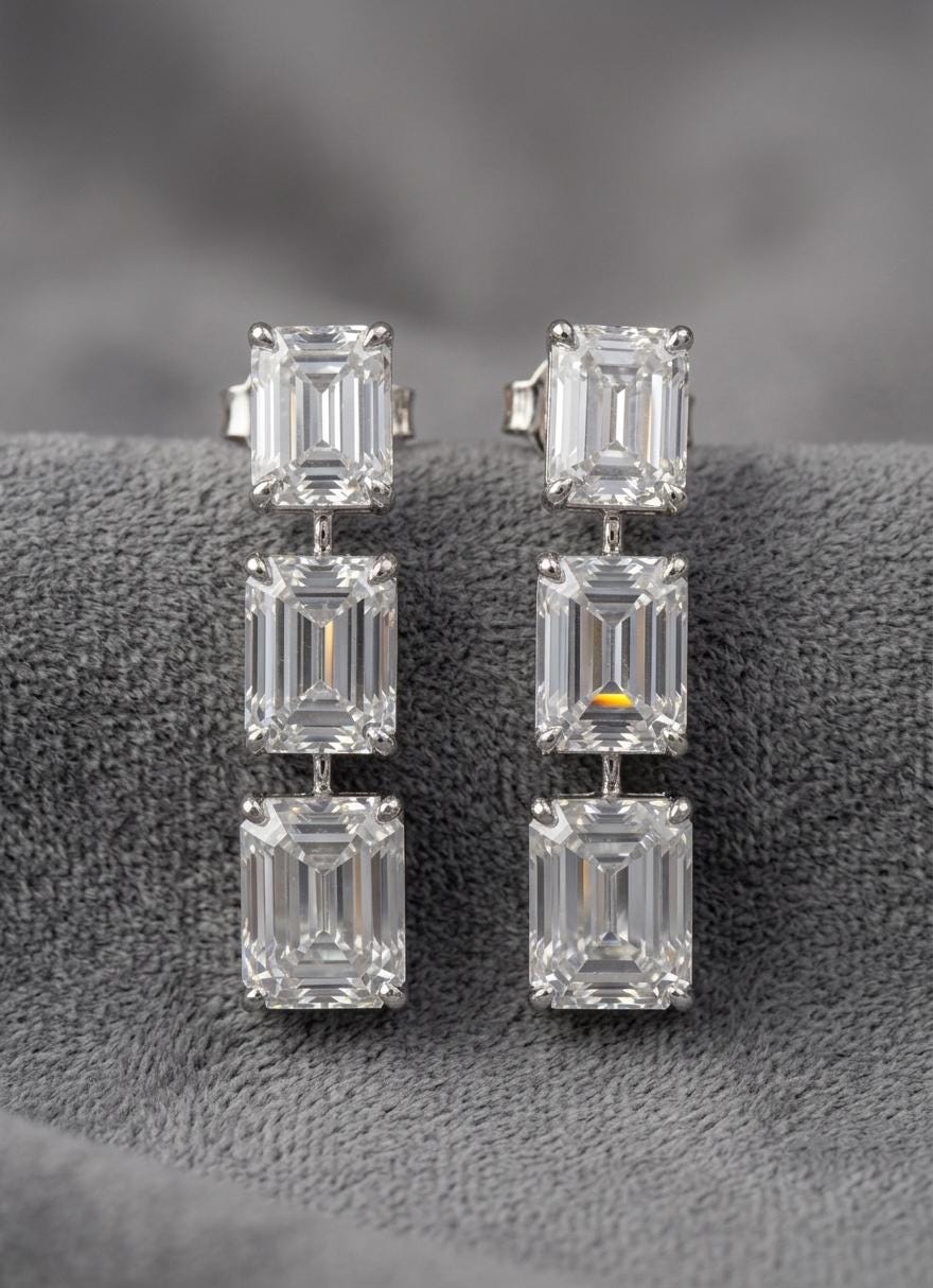 American Diamond CZ Necklace Set, Multi-Layer Statement Jewelry, Bridal Earrings