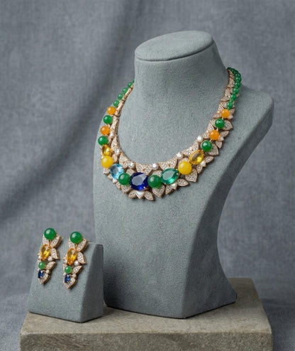 Multicolor CZ Necklace & Earrings Set | Indian Wedding Jewelry, Statement Party Wear