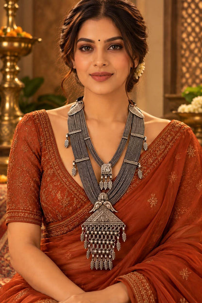 Oxidized Indian Statement Necklace | Multi-Strand Tribal Pendant Jewelry