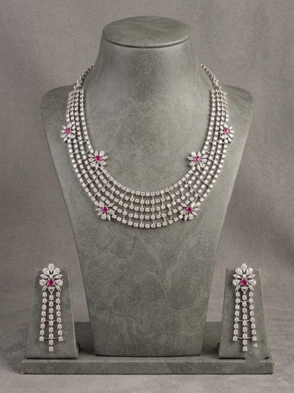 American Diamond Layered Necklace Set | Indian Bridal Jewelry (CZ)