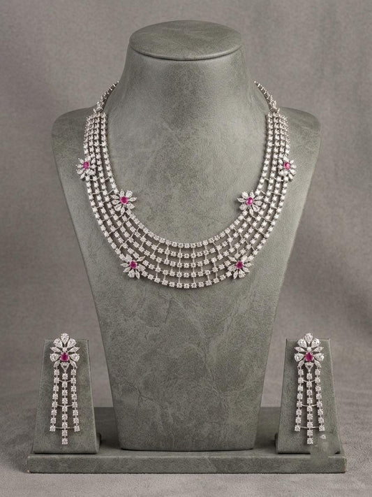 American Diamond Layered Necklace Set | Indian Bridal Jewelry (CZ)