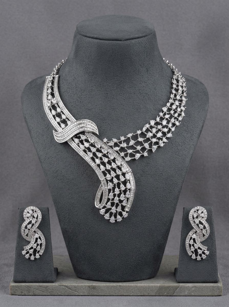 American Diamond Statement Necklace Set | CZ Bridal Jewelry, Indian Wedding Style