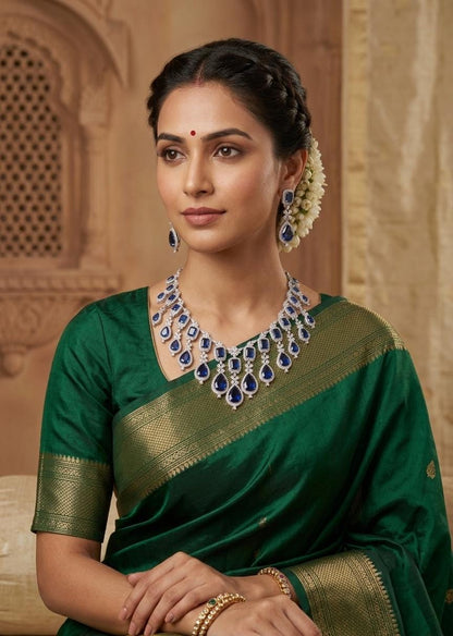 Indian Bridal Necklace Set, American Diamond CZ Choker, Matching Earrings (Ruby Red)