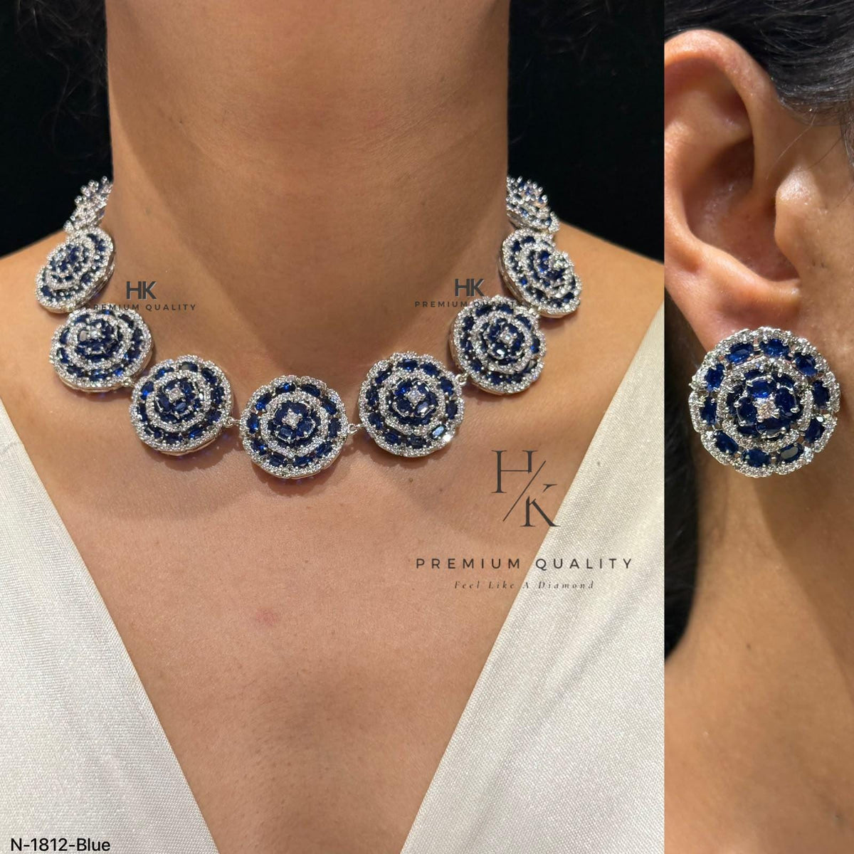 Indian Wedding Necklace Set, American Diamond CZ Statement Jewelry, Bridal Party Wear