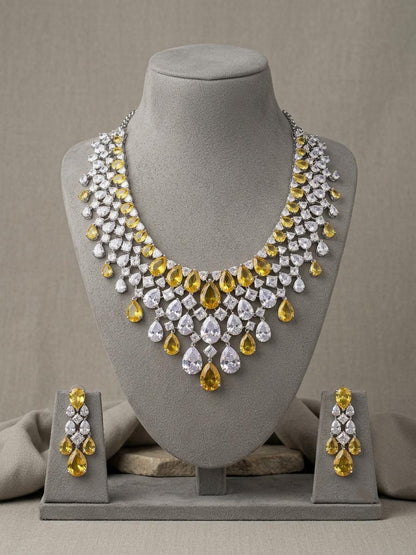 American Diamond Bridal Necklace Set | CZ Statement Wedding Jewelry (Necklace + Earrings)