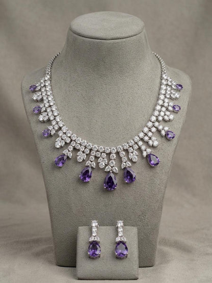American Diamond Bridal Necklace Set, CZ Statement Jewelry, Indian Wedding Earrings