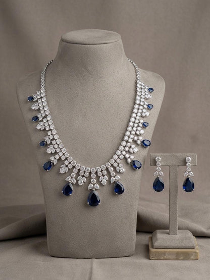 American Diamond Bridal Necklace Set, CZ Statement Jewelry, Indian Wedding Earrings