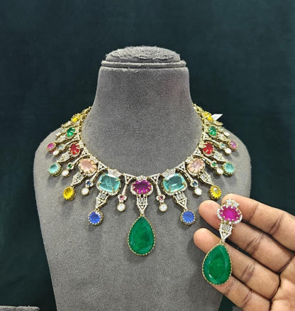 Indian Bridal Necklace Set, Kundan Style Choker with Matching Earrings