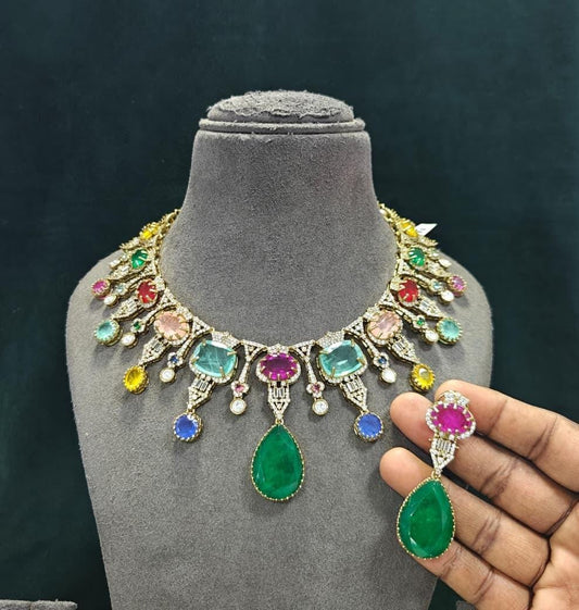 Indian Bridal Necklace Set, Kundan Style Choker with Matching Earrings