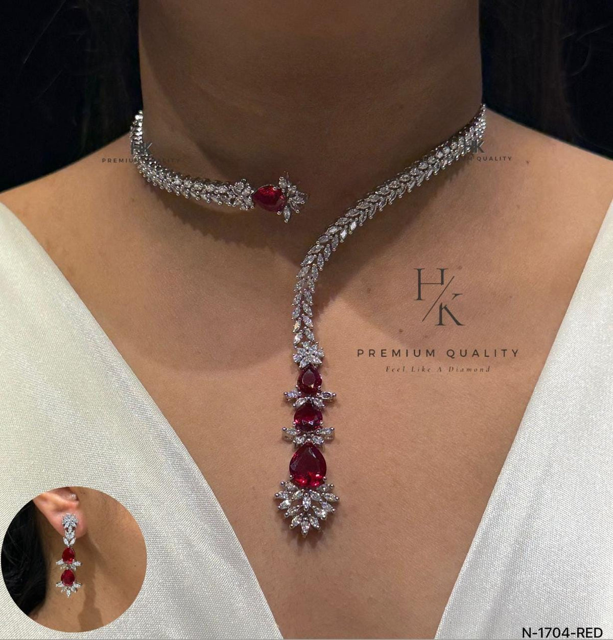 American Diamond Y Necklace Set, CZ Bridal Jewelry, Wedding Statement Earrings