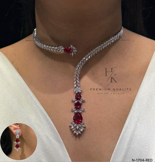 American Diamond Y Necklace Set, CZ Bridal Jewelry, Wedding Statement Earrings