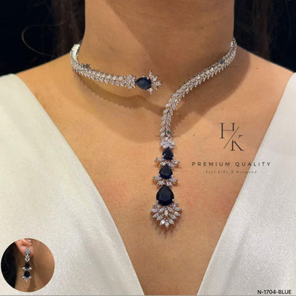 American Diamond Y Necklace Set, CZ Bridal Jewelry, Wedding Statement Earrings
