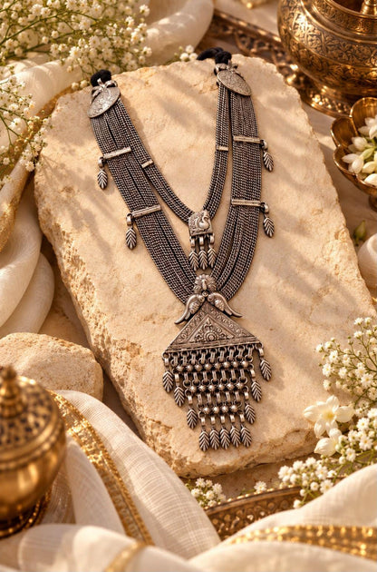 Oxidized Indian Statement Necklace | Multi-Strand Tribal Pendant Jewelry
