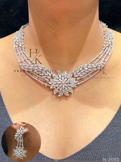 American Diamond Bridal Necklace Set | CZ Floral Statement Jewelry