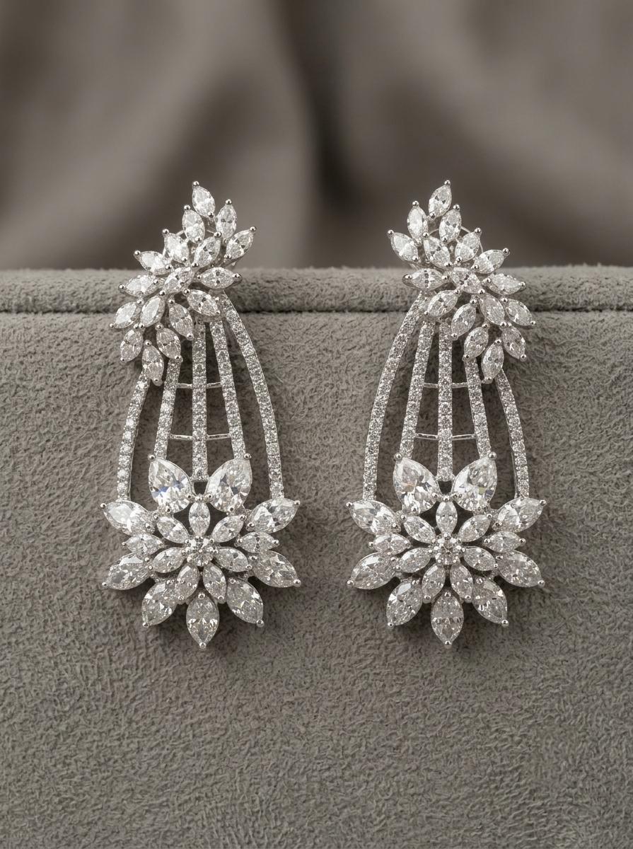 American Diamond Bridal Necklace Set | CZ Floral Statement Jewelry