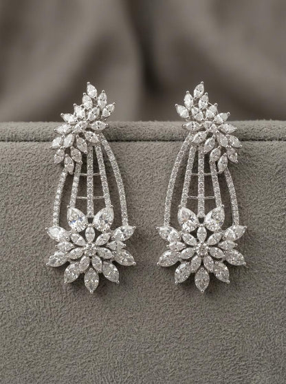 American Diamond Bridal Necklace Set | CZ Floral Statement Jewelry