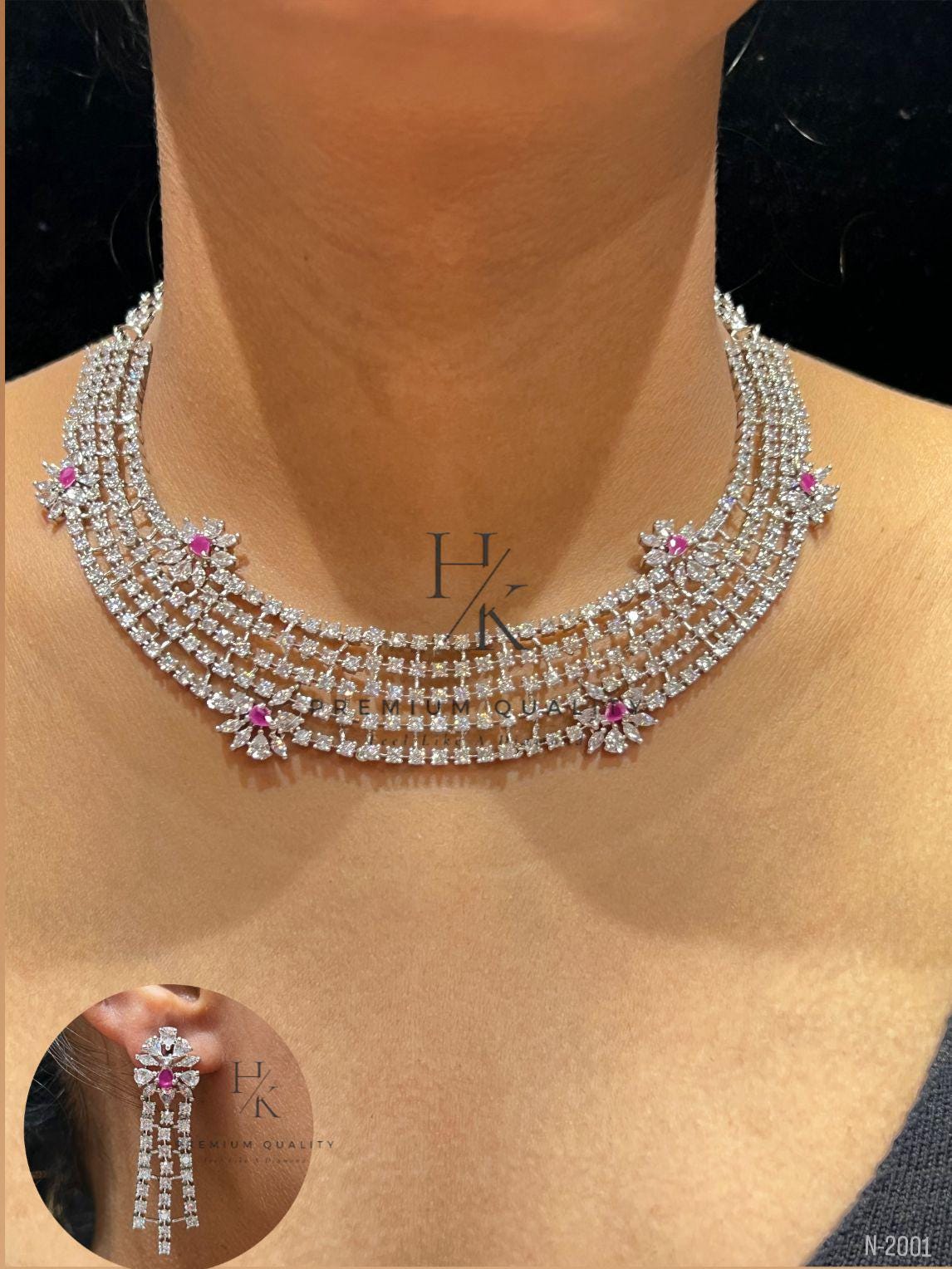 American Diamond Layered Necklace Set | Indian Bridal Jewelry (CZ)
