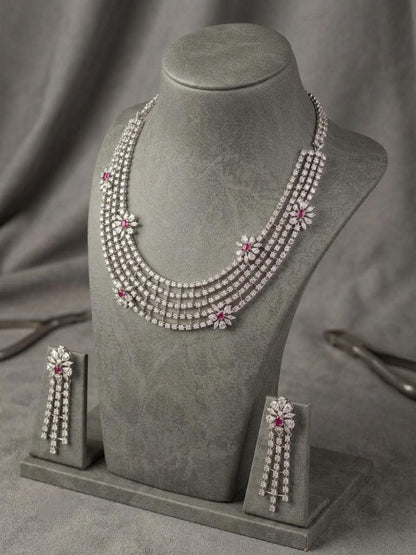 American Diamond Layered Necklace Set | Indian Bridal Jewelry (CZ)