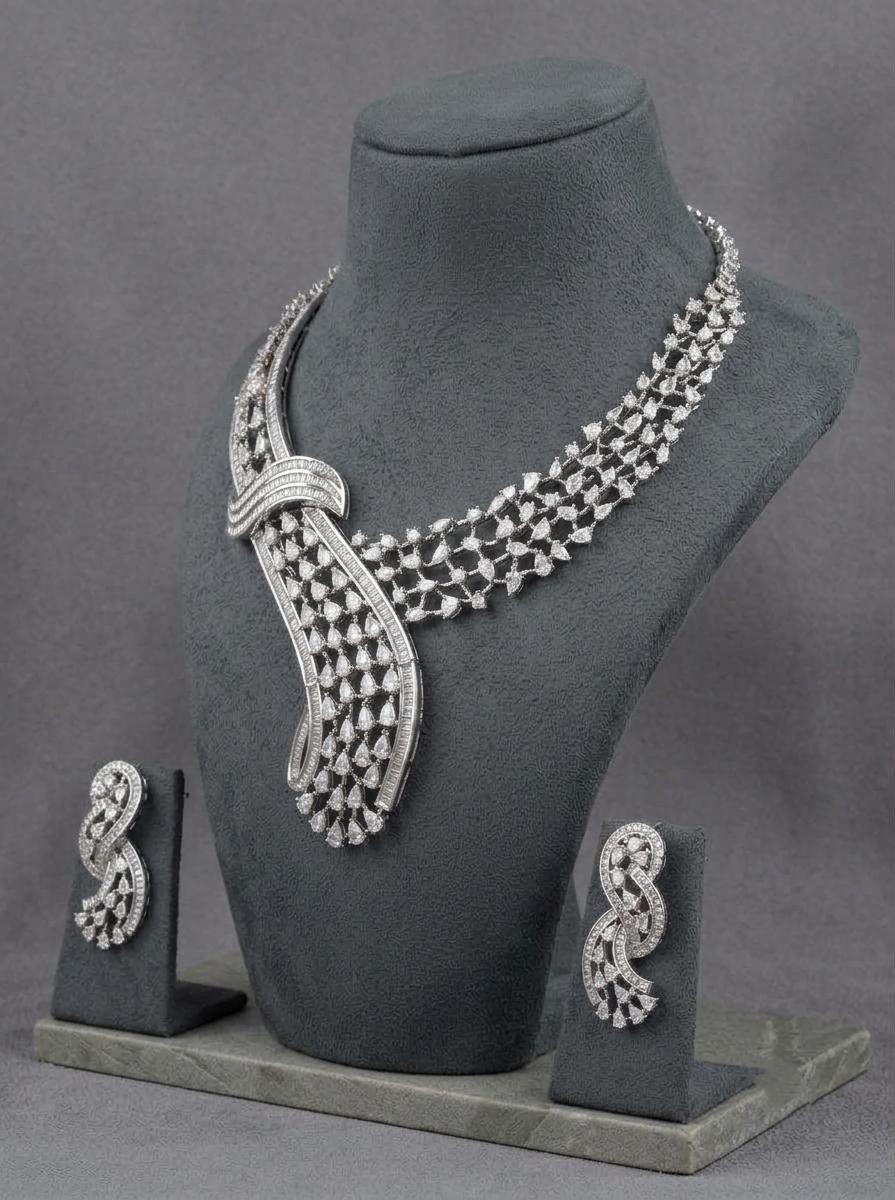 American Diamond Statement Necklace Set | CZ Bridal Jewelry, Indian Wedding Style
