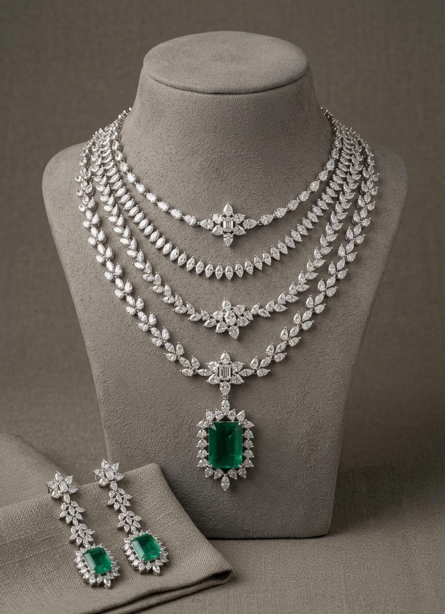 American Diamond Layered Necklace Set | Indian Bridal Jewelry (CZ Statement)
