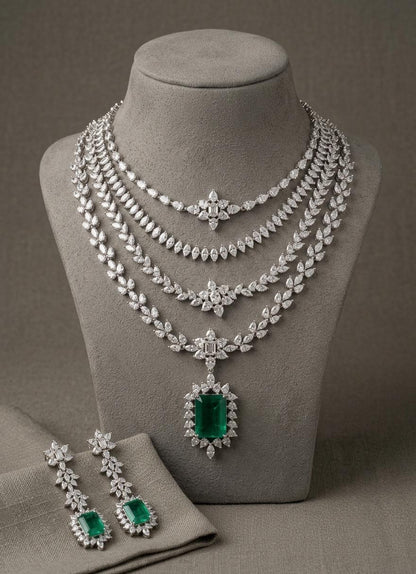 American Diamond Layered Necklace Set | Indian Bridal Jewelry (CZ Statement)