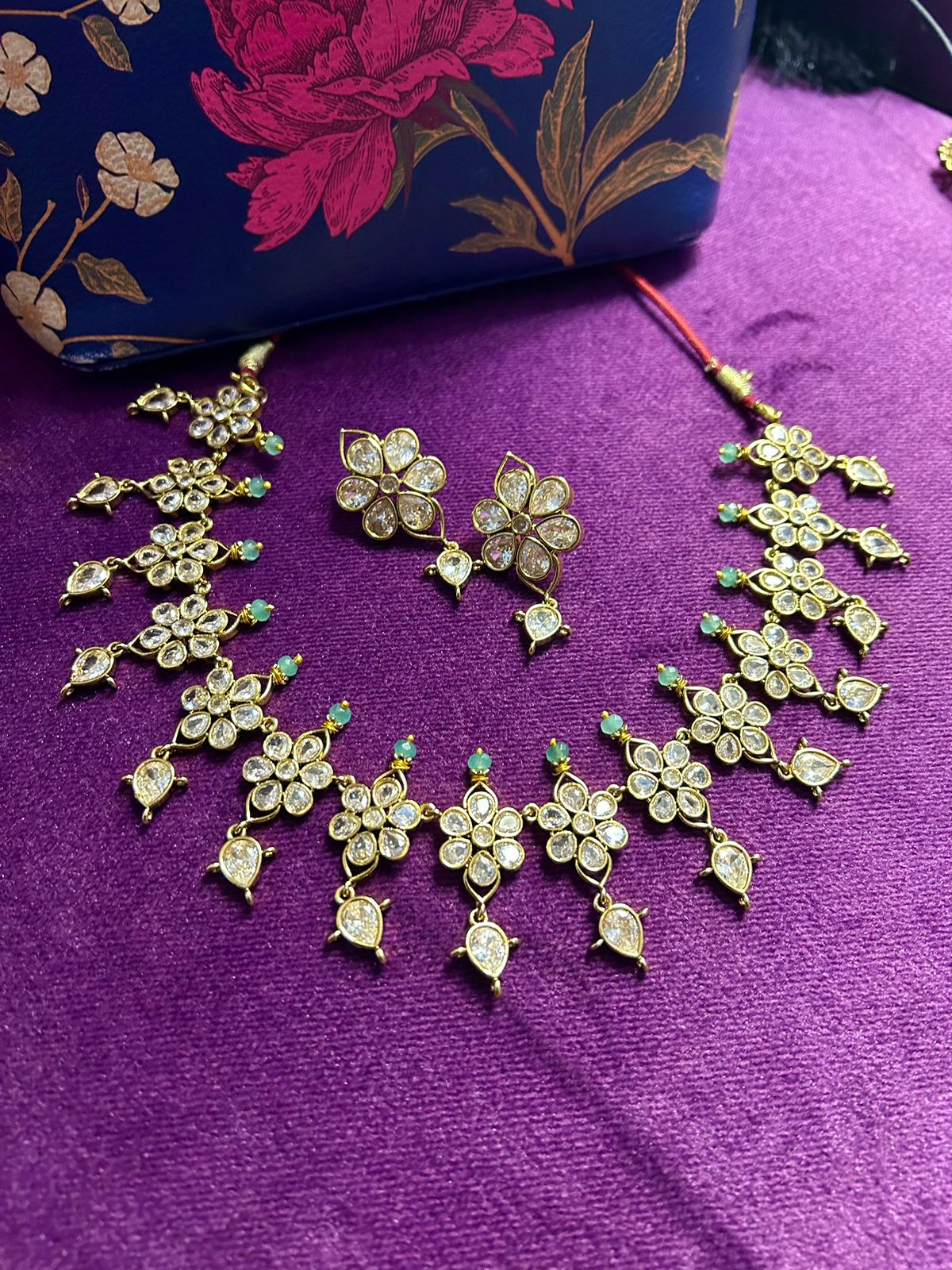 Kundan necklace set with earrings jewellery