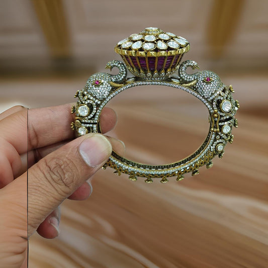 Premium Quality Victorian Polished Moissanite Kundan Kadda Bangles