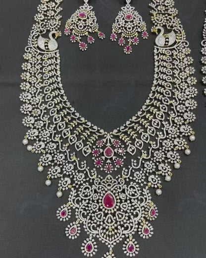 High-Quality Long Haram Replica CZ Necklace Set with Matching Earrings – Elegant Jewelry Set
