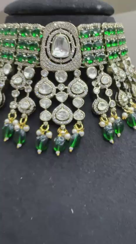 Premium Moissanite Kundan Necklace Set with Earrings & Maang Tikka | Royal Indian Bridal Jewelry | Handmade Wedding Heirloom Set