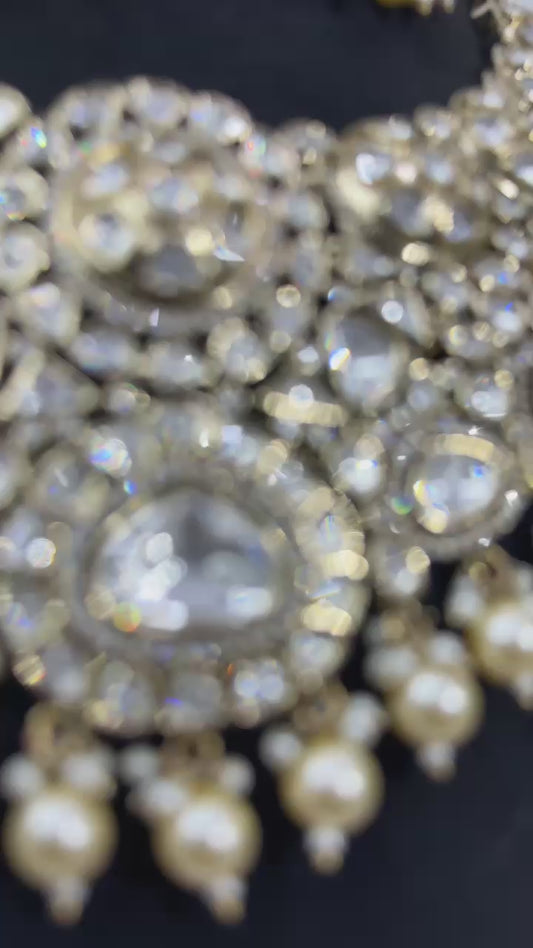 Royal Vintage Kundan Pearl Bridal Necklace Set – Statement Polki Choker with Earrings, Traditional Indian Wedding Jewelry, Heirloom Style Gift