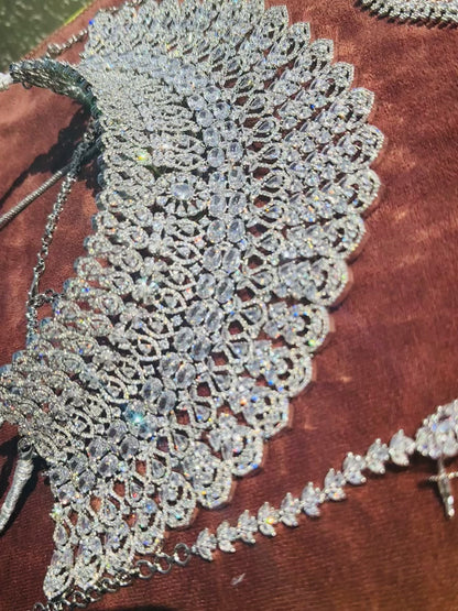 Radiant Elegance: American Diamond Silver Choker Set with Jhumka and Maangtikka - Exquisite Bridal Jewelry Ensemble