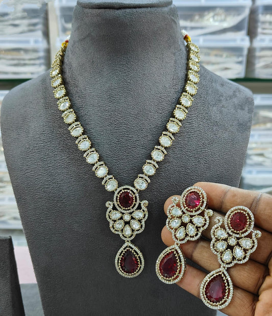 Premium Moissanite Kundan Pendant Set with Earrings – Handcrafted Bridal & Festive Jewellery