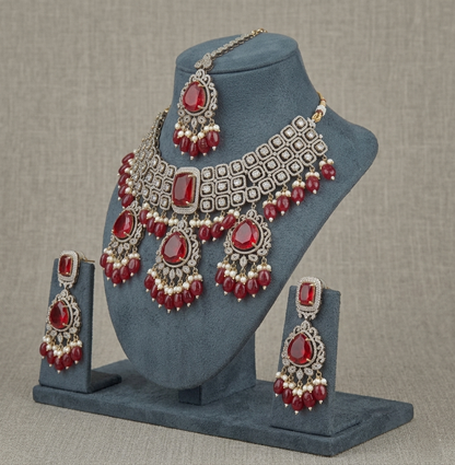Bridal Choker Set, Kundan Wedding Jewelry, Statement Necklace with Earrings & Maang Tikka, Indian Bridal Jewelry Gift for Her