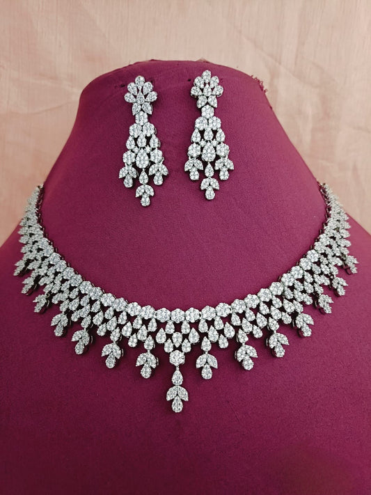 American Diamond Necklace Set with Earrings, occassion necklace, beautiful neckpiece